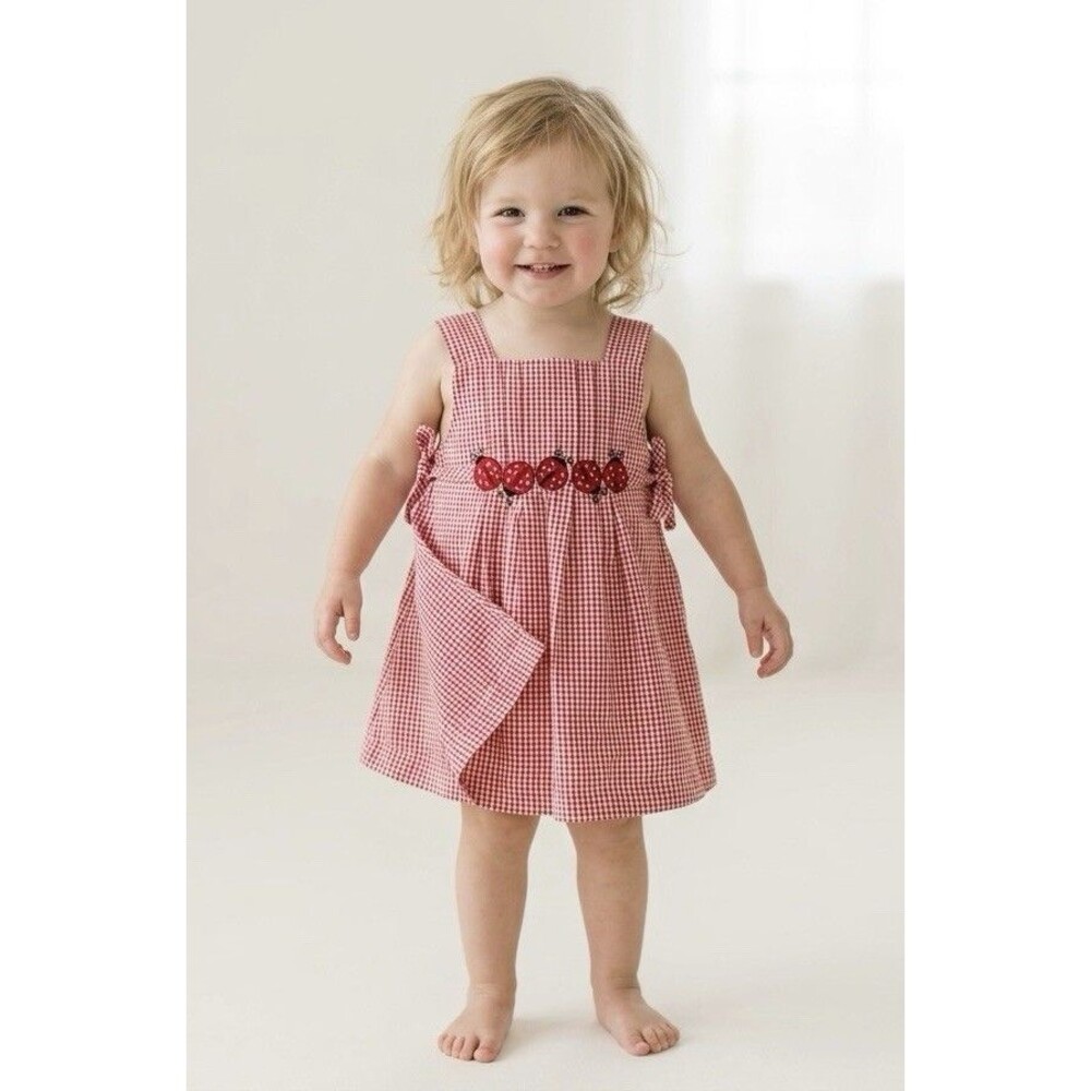 Vintage Duck Head Girls Sleeveless Plaid Dress With Lady Bugs 2T- 24 Months